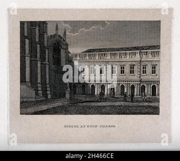 Il cortile della scuola, Eton College, Berkshire. Incisione della linea. Foto Stock