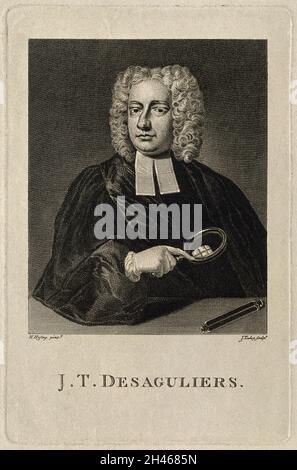 Jean-Théophile Desaguliers. Incisione di linea di J. Tookey dopo H. Hysing. Foto Stock