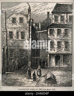 Oliver Goldsmith : la sua tomba nel 1860. Incisione in legno. Foto Stock