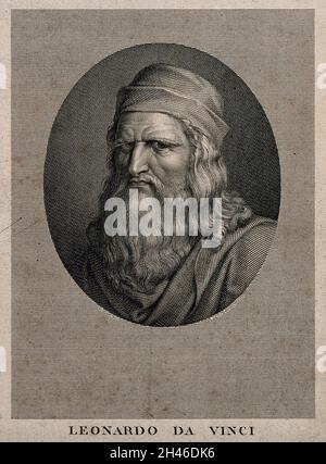 Leonardo da Vinci. Incisione di linea di P. Andersoni dopo G. Bossi. Foto Stock