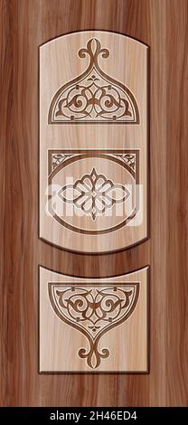 3D Door design background, Laminate legno di alta qualità Skin rendering, Geometric Carving interior design. Foto Stock