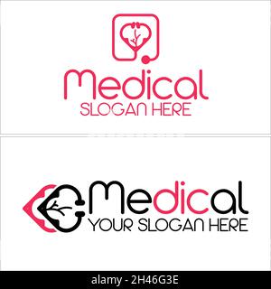 Moderna clinica di cardiologia medico stetoscopio logo design Illustrazione Vettoriale