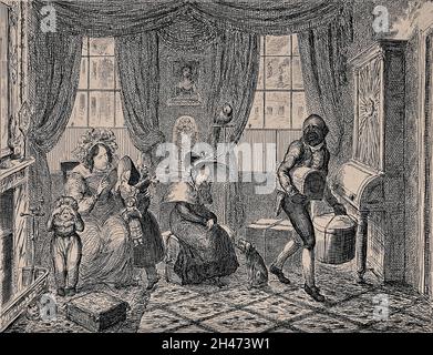 Una famiglia sta per tornare dalla loro vacanza in una casa cittadina di Londra. Incisione di George Cruikshank dopo S.K. Foto Stock