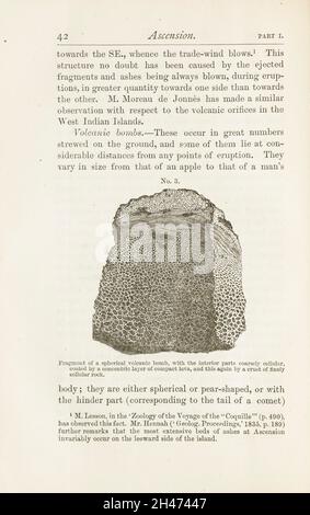 Illustrazione di un frammento di una bomba vulcanica sferica. Foto Stock