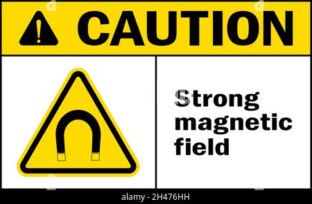 Segnale di attenzione area del campo magnetico forte. Simboli e segnali di pericolo elettrici. Illustrazione Vettoriale