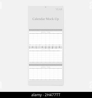 calendario a spirale a parete verticale trimestrale di 3 mesi per qualsiasi anno con numerazione settimanale. Modello vettoriale per la progettazione Illustrazione Vettoriale