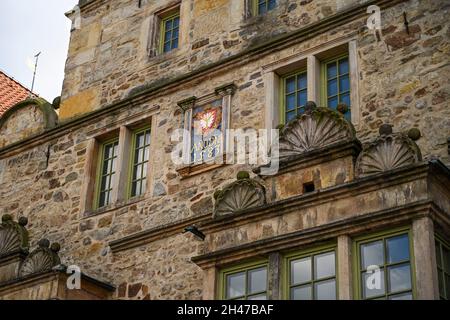 Altes Rathaus, Marktplatz, Altstadt, Rinteln, Landkreis Schaumburg, Niedersachsen, Germania Foto Stock