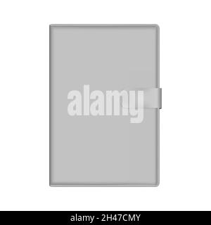 Notebook in pelle grigia con copertina rigida e chiusura, effetto mockup realistico. Diario chiuso hardcover, mock-up vettoriale Illustrazione Vettoriale