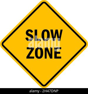 Segnale zona lenta. Nero su sfondo giallo diamante. Segnali stradali e simboli. Illustrazione Vettoriale