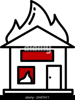 Casa in fiamme, illustrazione, vettore, su sfondo bianco. Illustrazione Vettoriale