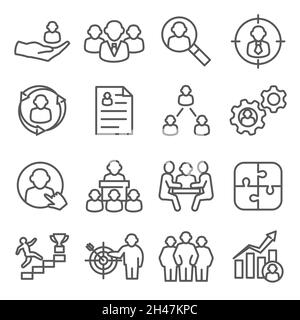 Le icone della riga del dipendente sono impostate su sfondo bianco Illustrazione Vettoriale