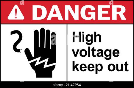 Segnale di pericolo di alta tensione. Simboli e simboli di sicurezza elettrica. Illustrazione Vettoriale