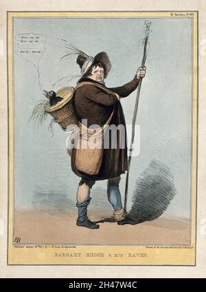 Daniel o'Connell nel personaggio di Charles Dickens' Barnaby Rudge porta sulle spalle un corvo con la testa di Lord Melbourne. Litografia colorata di H.B. (John Doyle), 1841. Foto Stock