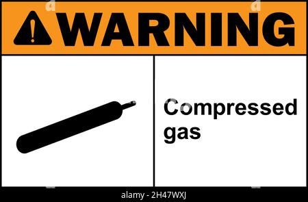 Segnale di avvertenza gas compresso. Simboli e simboli di sicurezza per sostanze chimiche pericolose. Illustrazione Vettoriale