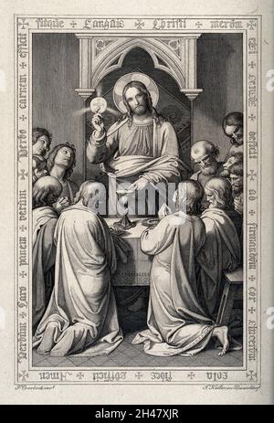 L'istituzione dell'Eucaristia. Incisione di J. Keller dopo F. Overbeck. Foto Stock