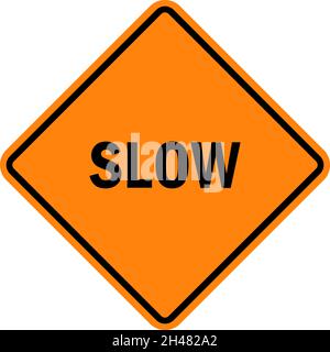 Segnale di avviso lento. Nero su sfondo arancione con diamante. Segnali stradali e simboli. Illustrazione Vettoriale