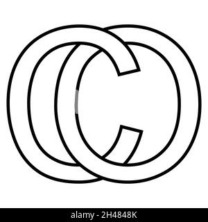 Logo segno oc co segno icona interlacciato lettere c o logo oc co prime lettere maiuscole modello alfabeto o, c Illustrazione Vettoriale