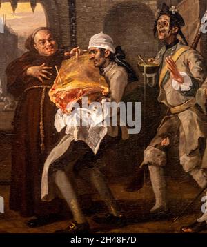 pic mostra: Hogarth ed Europe Exhibition alla Tate Britain a Londra dettaglio ÒO la Roast Beef di EnglandÓ al Gates di Calais dal 1741 3 No Foto Stock