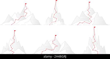 Percorso per la montagna. Business attività concept immagini di successo viaggio destinazione arrampicata avventure a obiettivo pianificazione viaggio a colline picco recente Illustrazione Vettoriale