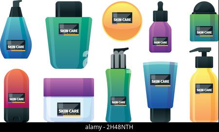 Cosmetici per la cura della pelle. Dentifricio bellezza crema naturale organica cura prodotti antiossidanti per spa scrub sapone intiaging vettore illustrazioni piatte Illustrazione Vettoriale