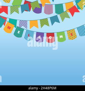 Bunting bandiere sfondo. Celebrazione colorata decorazione buntings collezione Garish vettore carnevale bandiere Illustrazione Vettoriale