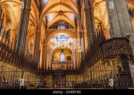 Barcellona, Spagna - 19 settembre 2021: Cattedrale di Santa Croce e Sant'Eulalia a Barcellona Foto Stock