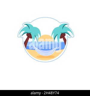 Amaca cartoon piatto allungato tra palme, turismo, vacanza in mare vettore illustrazione concetto Illustrazione Vettoriale
