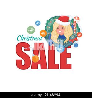 Sconti natalizi fino al 40, 50, 60, 70, 80% di sconto Illustrazione Vettoriale