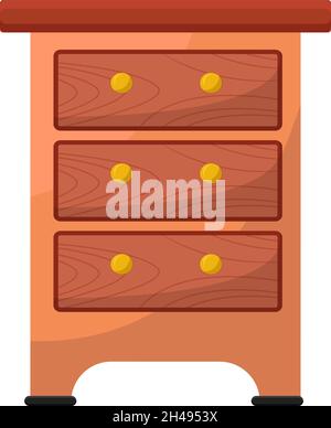 Cassetto della camera da letto in legno, illustrazione, vettore su sfondo bianco. Illustrazione Vettoriale