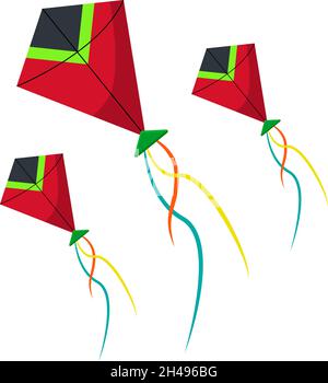 Aquiloni colorati, illustrazione, vettore su sfondo bianco. Illustrazione Vettoriale