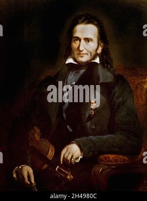 Portret Niccolò Paganini (1782-1840). Di George Patten 1801-1865. Palazzo Tursi Room Genova Italy è stato un violinista, violista, chitarrista e compositore italiano. Italia, Foto Stock