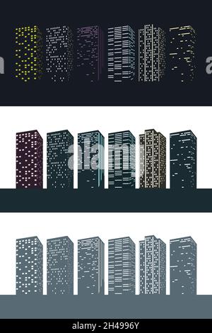 città moderna, varie silhouette di colori in set Illustrazione Vettoriale