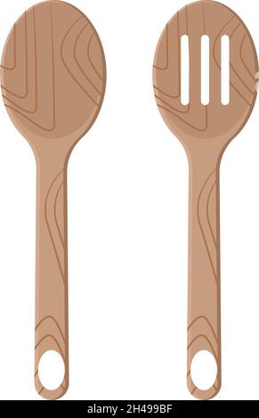 Due spatole in legno, illustrazione, vettore su sfondo bianco. Illustrazione Vettoriale