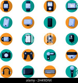 Set hardware elettronico, illustrazione, vettore, su sfondo bianco. Illustrazione Vettoriale