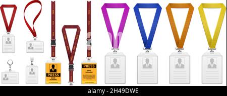 Schede id isolate. Scheda stampa, elementi di stile aziendale. Mockup vettoriale per badge aziendali realistici Illustrazione Vettoriale