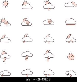 Pacchetto di icone meteo, illustrazione, vettore, su sfondo bianco. Illustrazione Vettoriale