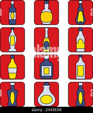 Bottiglie alcoliche, illustrazione, vettore, su sfondo bianco. Illustrazione Vettoriale