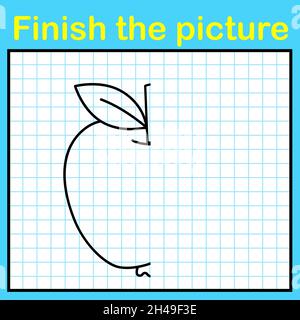 Completate la mela con un quadro simmetrico e dipingetela. Un semplice gioco di disegno per i bambini Illustrazione Vettoriale