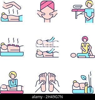 Set di icone RGB per trattamenti spa Illustrazione Vettoriale