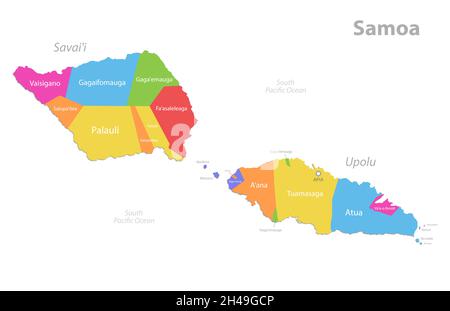 Mappa di Samoa, divisione amministrativa, separate singole regioni con nomi, mappa a colori isolata su sfondo bianco vettore Illustrazione Vettoriale