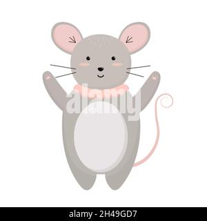 Un carino fumetto vettore grigio mouse arte Illustrazione Vettoriale