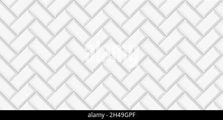 Bianco herringbone metropolitana mattonelle senza cuciture pattern. Muro con struttura di mattoni. Disegno vettoriale di sfondo geometrico Illustrazione Vettoriale