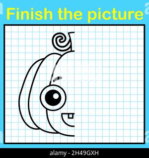 Completate la mela di zucca con un quadro simmetrico e dipingetela. Un semplice gioco di disegno per i bambini Illustrazione Vettoriale