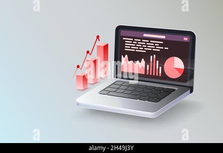 Analisi delle icone dei notebook, business chart, diagramma finanziario. Illustrazione vettoriale Illustrazione Vettoriale