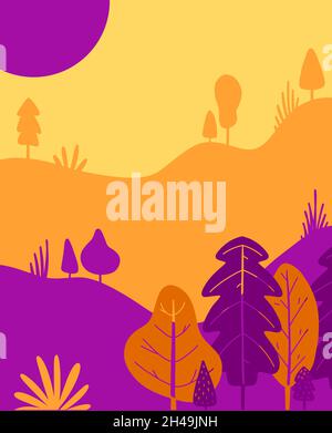 Paesaggio autunnale con alberi, montagne. Sfondo autunno. Paesaggio di campagna. Foto Stock