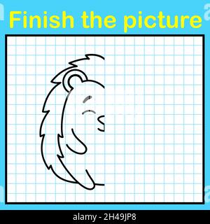 Completare il hedgehog con un quadro simmetrico e dipingerlo. Un semplice gioco di disegno per i bambini Illustrazione Vettoriale