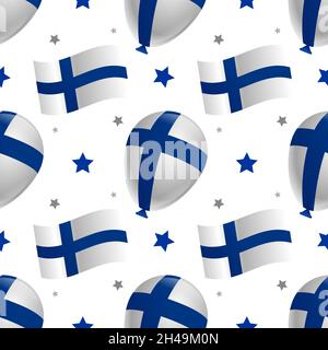 Palloncini con bandiera finlandese e stelle su sfondo bianco Illustrazione Vettoriale