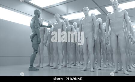 Rendering 3D. Figure umanoidi e scena sicifi Foto Stock