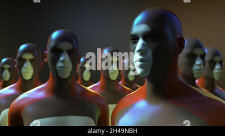 Rendering 3D. Figure umanoidi e scena sicifi Foto Stock