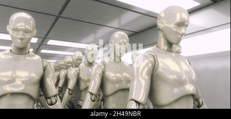 Rendering 3D. Figure umanoidi e scena sicifi Foto Stock